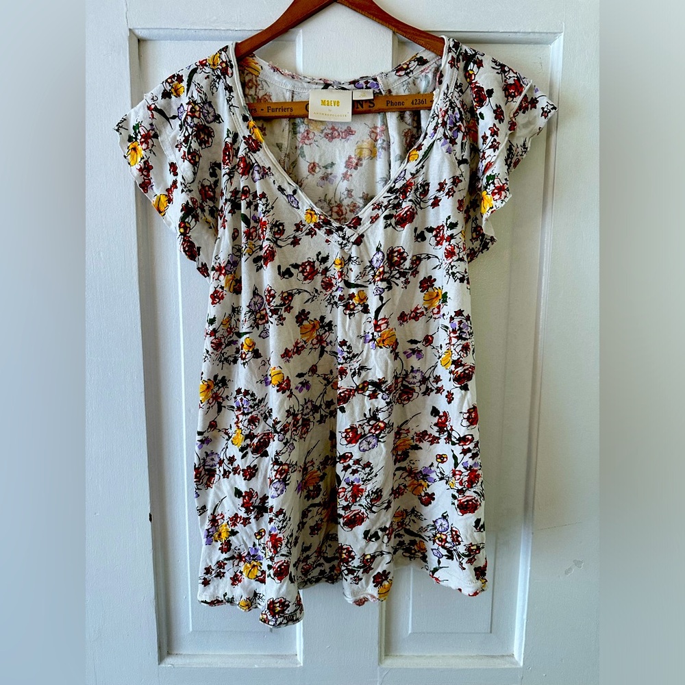 Anthropologie Floral Short Sleeve Top - Multicolor